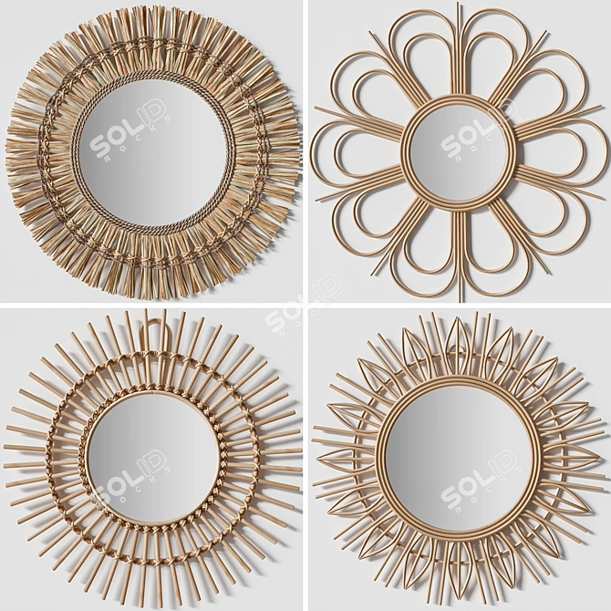 Handcrafted Rattan Mirrors - Boho-Inspired Décor 3D model image 2