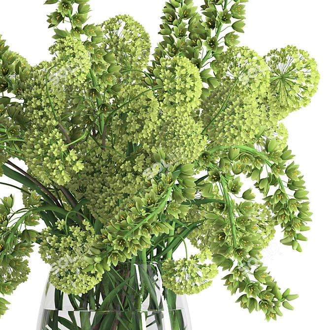 Lush Green Fritillaria & Viburnum Bouquet 3D model image 2