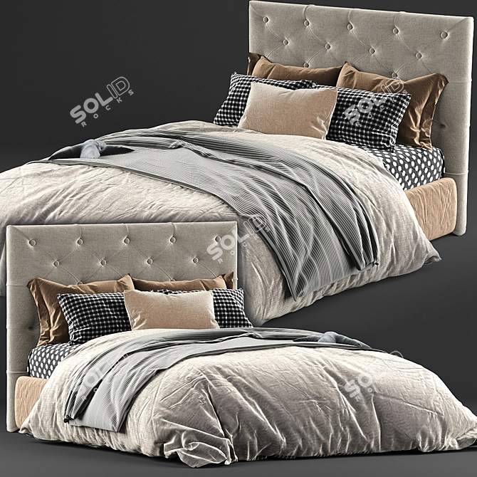  Luxe Grey Kingston Queen Bed & Mat 3D model image 1