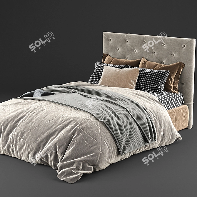  Luxe Grey Kingston Queen Bed & Mat 3D model image 2