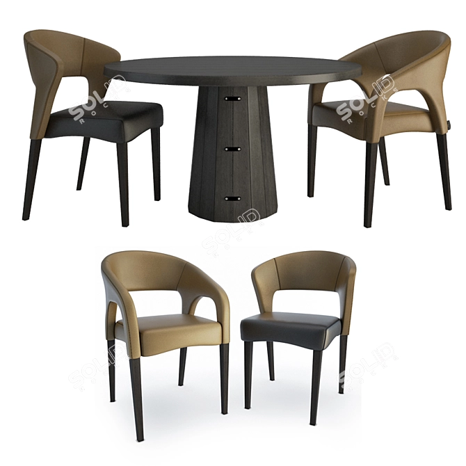 Modern Wooden and Leather Furniture Set 3D model image 1