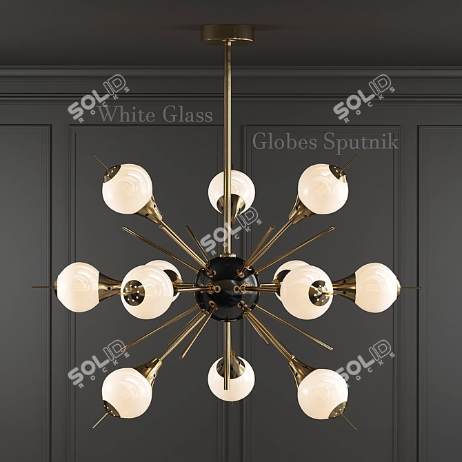 White Glass Sputnik Chandelier 3D model image 1