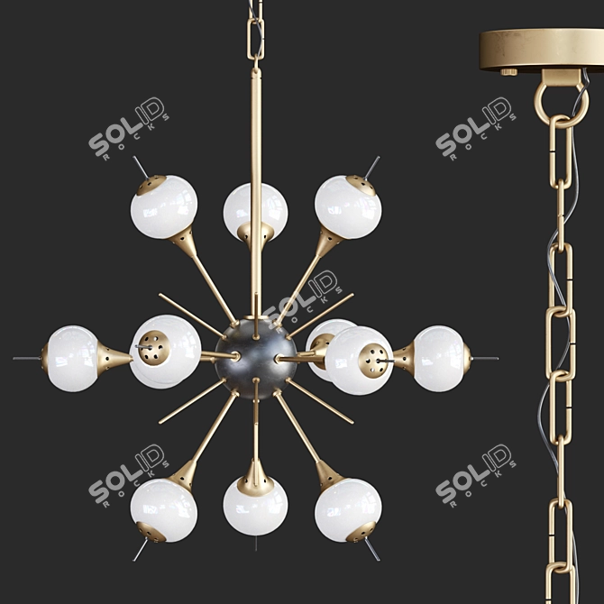 Sleek White Glass Sputnik Chandelier 3D model image 1