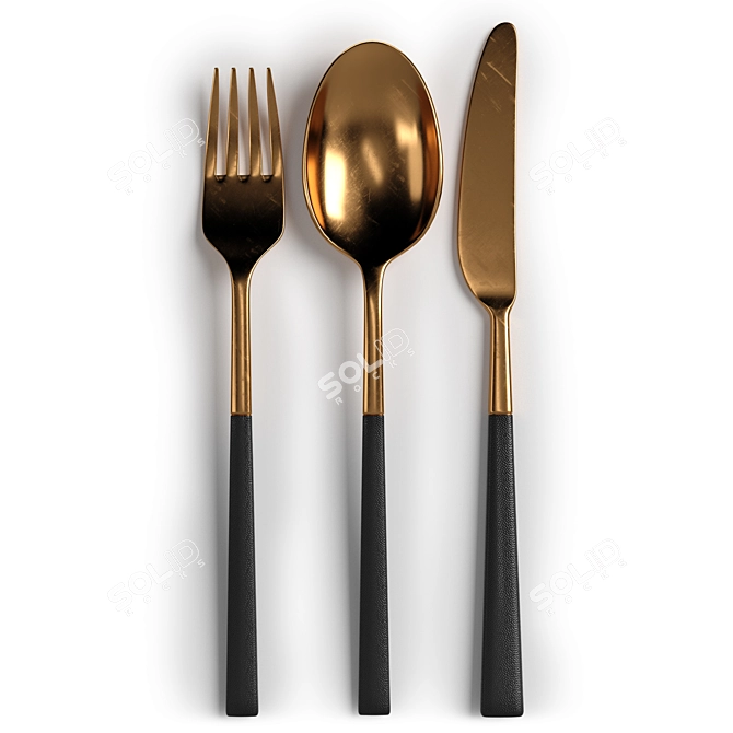 Elegant Gold Black Cutlery Set 3D model image 1