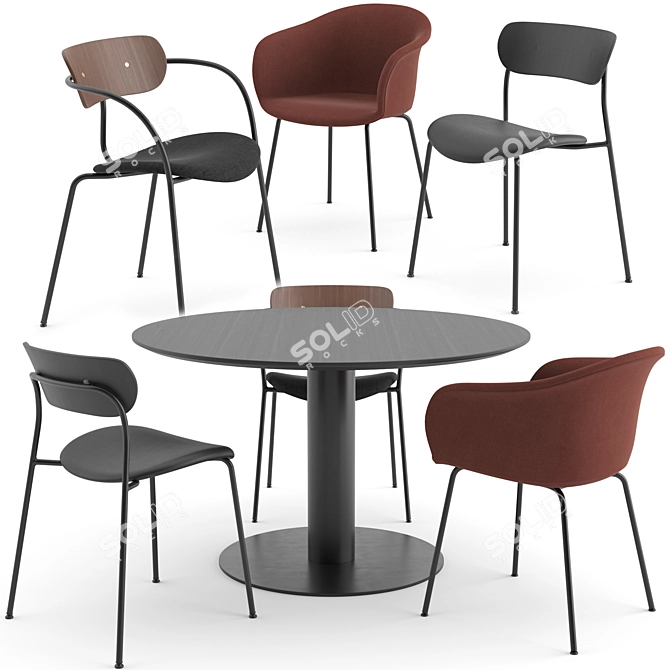 Modern Scandinavian Dinning Set 3D model image 1