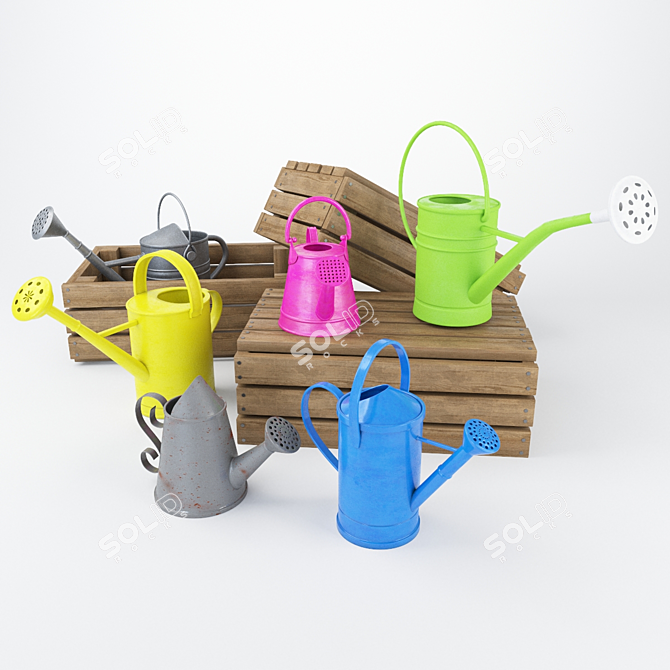 Versatile Set of Textured Watering Cans 3D model image 1