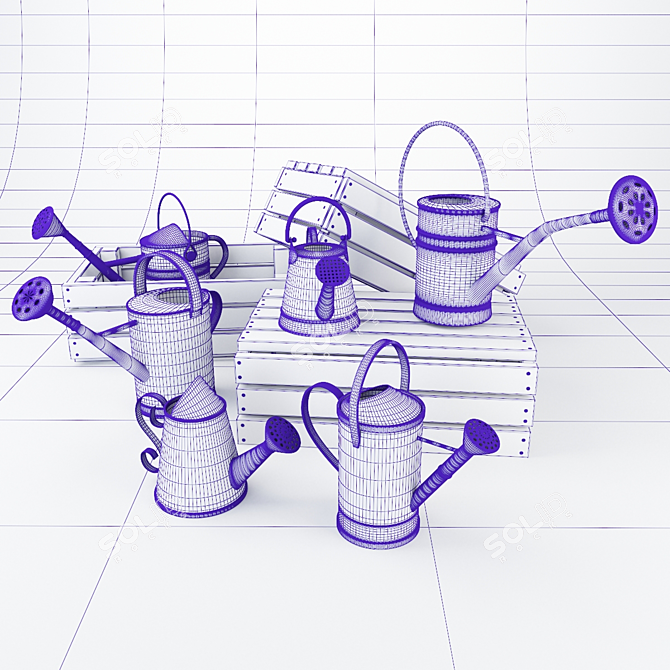 Versatile Set of Textured Watering Cans 3D model image 2