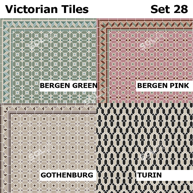 Topcer Victorian Tiles Set 28: Classic Elegance at Your Fingertips 3D model image 1