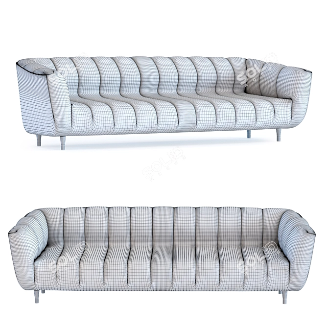 Vintage Velvet 3-Seater Sofa 3D model image 2