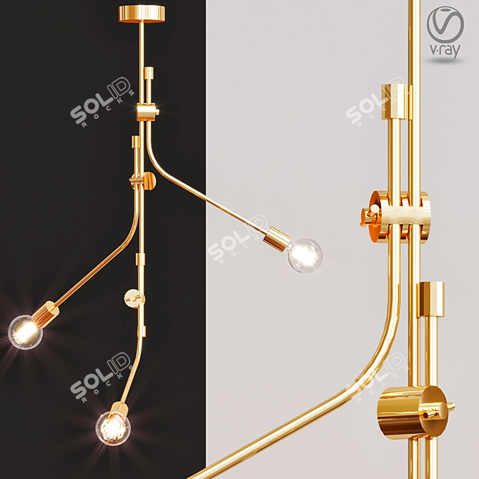 Elegant Brass Branch Chandelier 3D model image 1