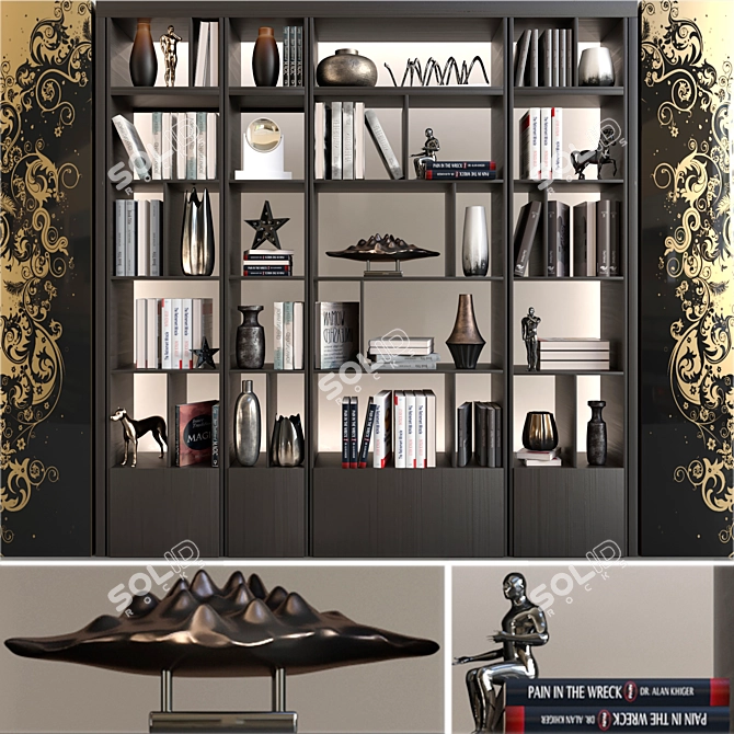 Elegant Bookcase with Vase & Figurine 3D model image 1