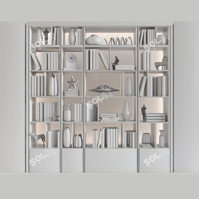 Elegant Bookcase with Vase & Figurine 3D model image 2