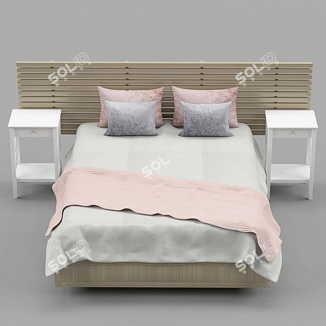 Elegant White Lacquered Wooden Bed 3D model image 2