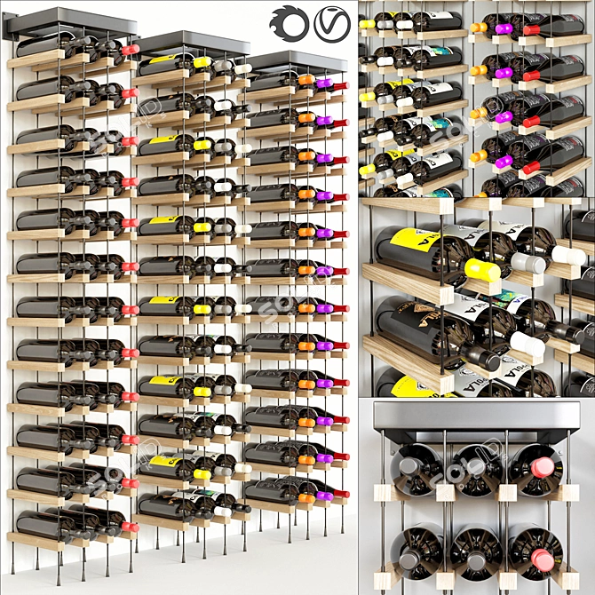 Wine Bottle Unit with Shelves 3D model image 1