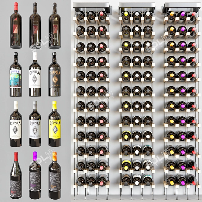 Wine Bottle Unit with Shelves 3D model image 3