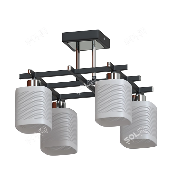 Modern Metal and Wood Ceiling Chandelier 3D model image 2