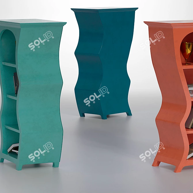 Flowing Curves Bookcase: Ample Storage & Artistry 3D model image 2