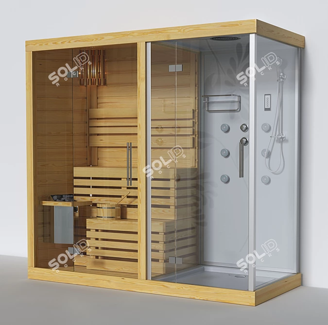 Finnish Sauna with Shower: Compact and Luxurious 3D model image 1