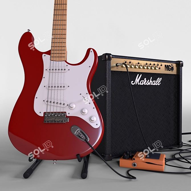 Musician's Set: Electric Guitar, Amplifier, Microphone 3D model image 2