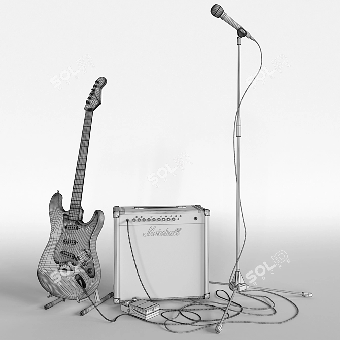Musician's Set: Electric Guitar, Amplifier, Microphone 3D model image 3