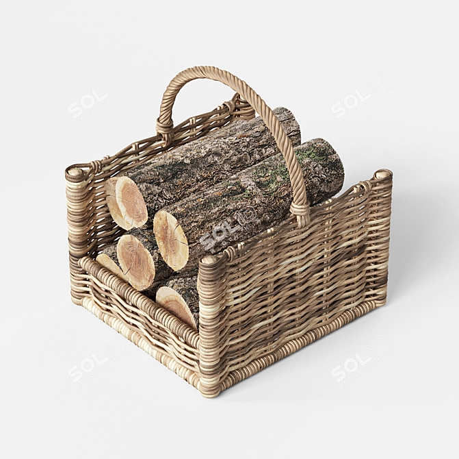 Rustic Rattan Log Holder 3D model image 2