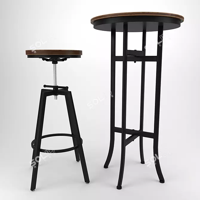 Sleek Modern Bar Stool Set 3D model image 1