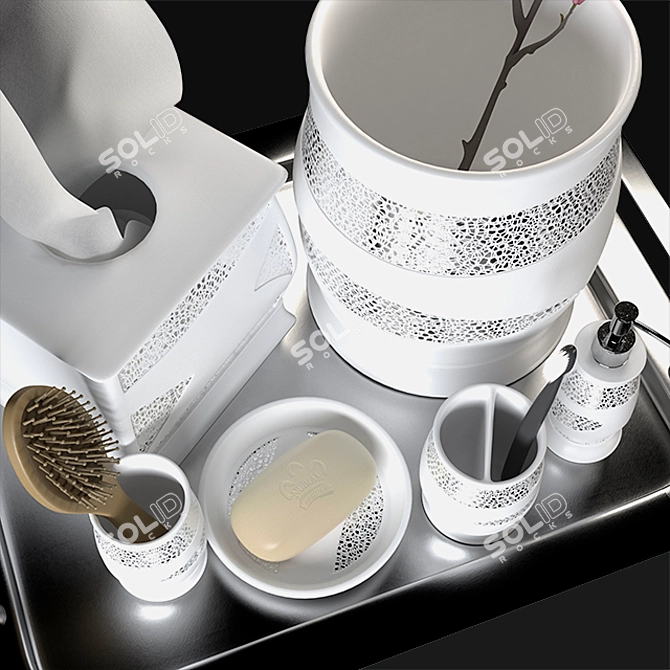 Elegant Silver Bath Set | Modern Bathroom Accessories 3D model image 2