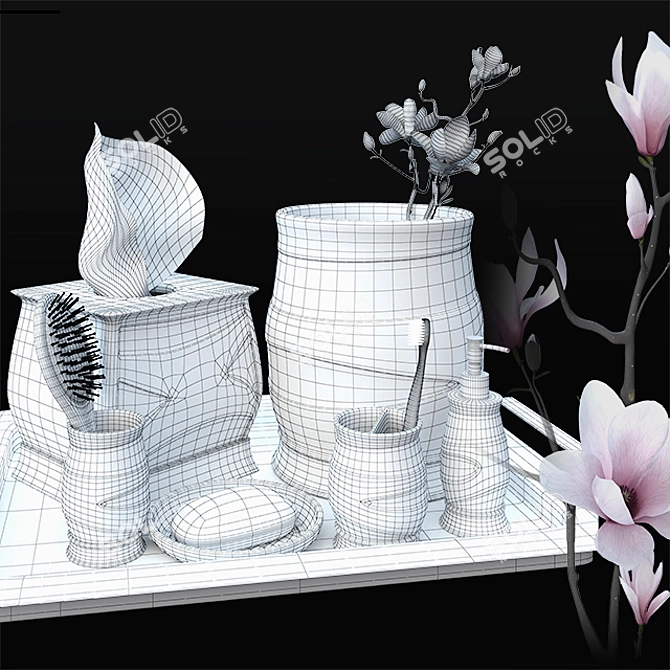 Elegant Silver Bath Set | Modern Bathroom Accessories 3D model image 3