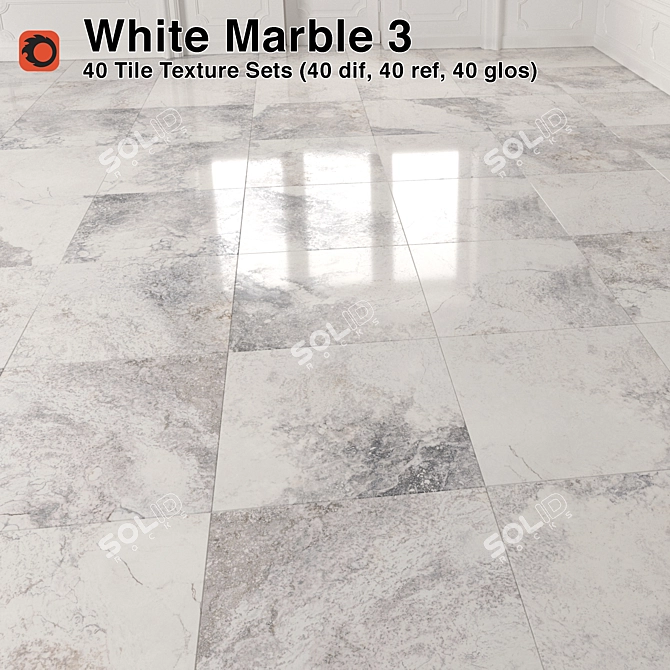 Elegant White Marble Tiles - 3 3D model image 1