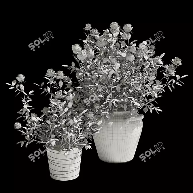 Title: Rose Haven Clay Planter Set 3D model image 3