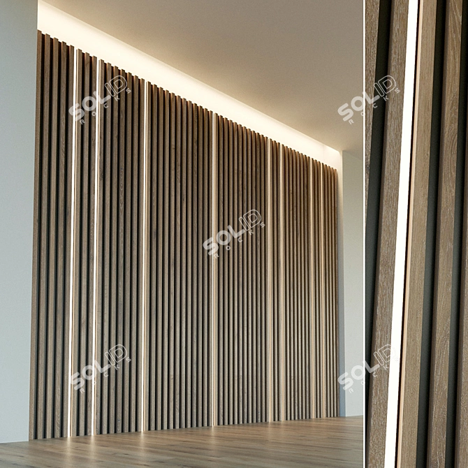 Wooden 3D Decor Panel: High-Resolution Texture & Lightweight 3D model image 1