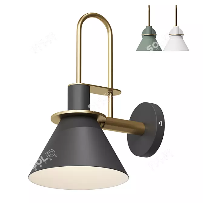 Title: Industrial Brass Cone Pendant Lamp 3D model image 1