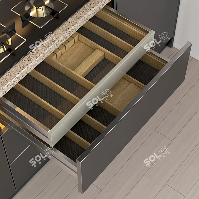 4-Drawer Cabinet with Gas Hob, Hood, Sink, and Oven 3D model image 2