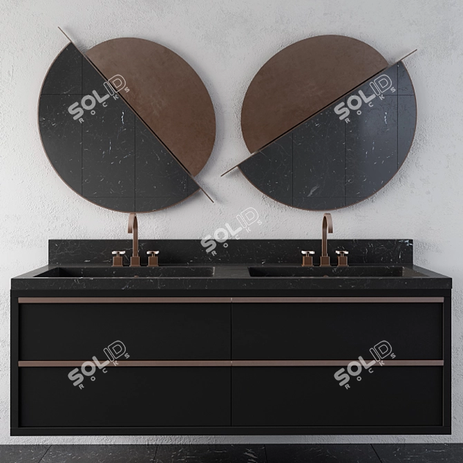 Sleek Black Brass Cooper Bathroom 3D model image 1