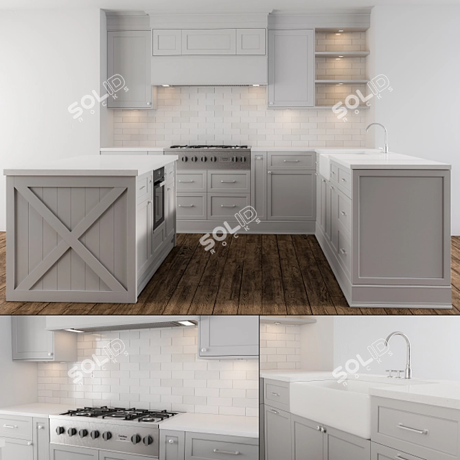 Modern Gray Kitchen Set 3D model image 1