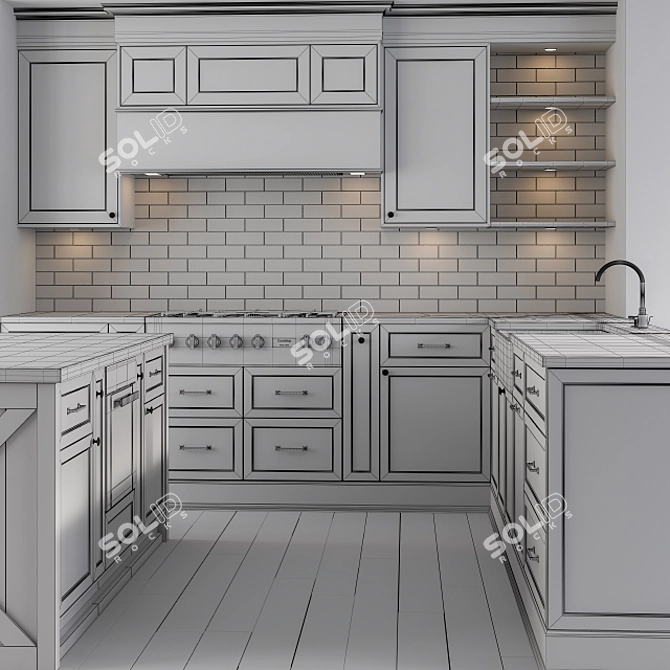 Modern Gray Kitchen Set 3D model image 2