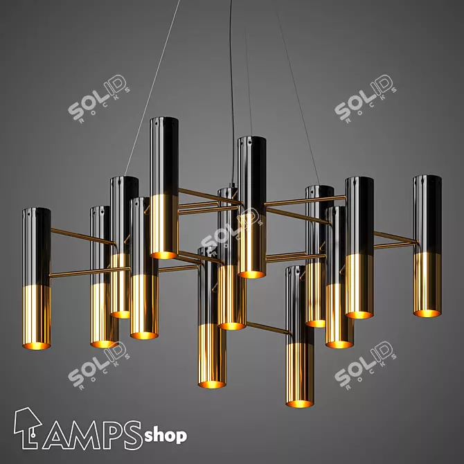 Gold and Black Chandelier: Elegant Lighting Fixture 3D model image 1