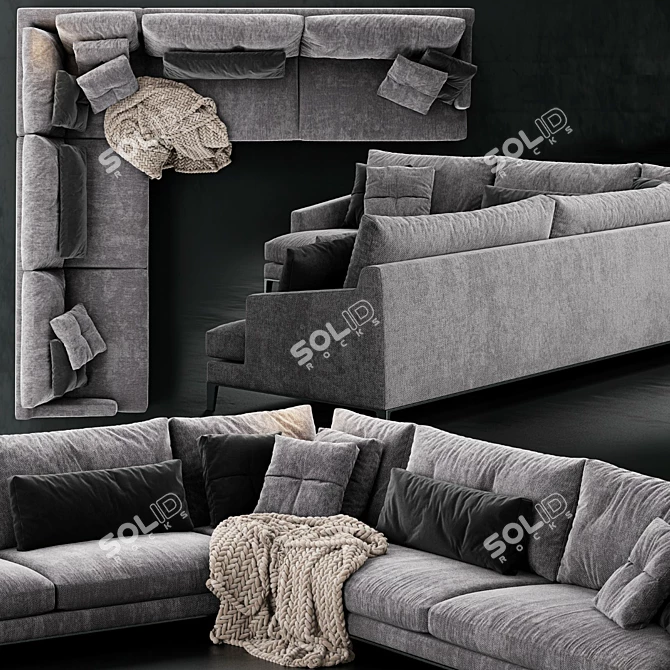 Poliform Bellport 3-Seater Sofa: Modern Comfort with Unwrapped UVs 3D model image 2