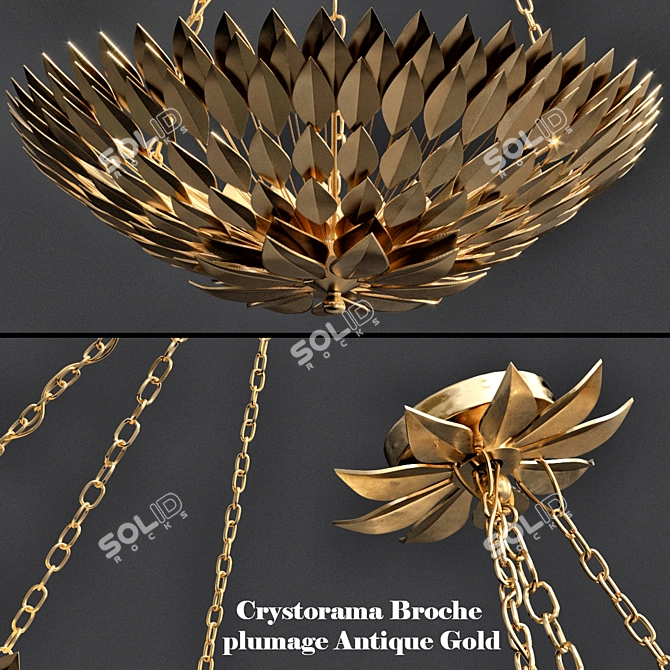 Antique Gold Plumage Chandelier 3D model image 1