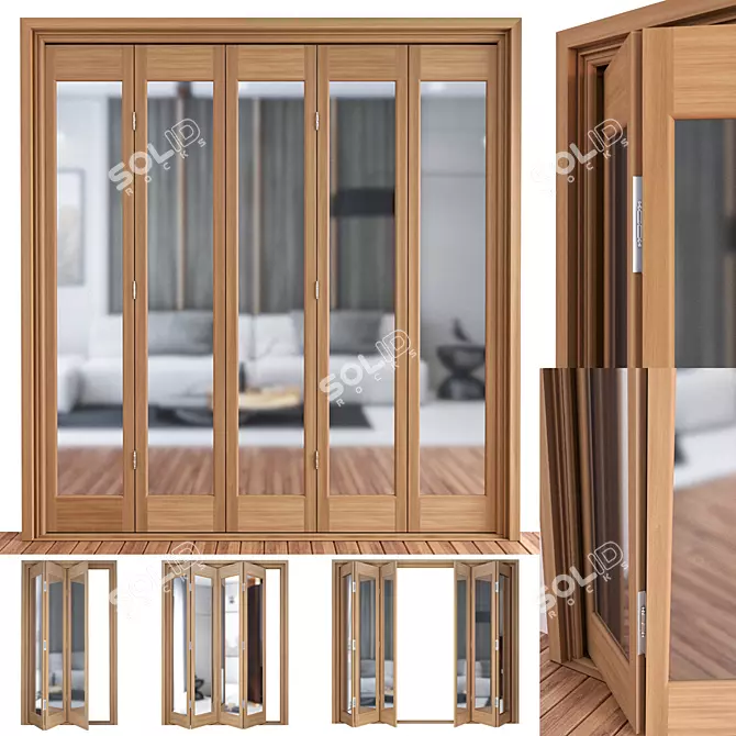 Oak Marston Clear Glass Folding Door 3D model image 1