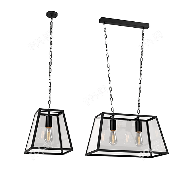 Modern Pendant Light Set with Adjustable Height 3D model image 2