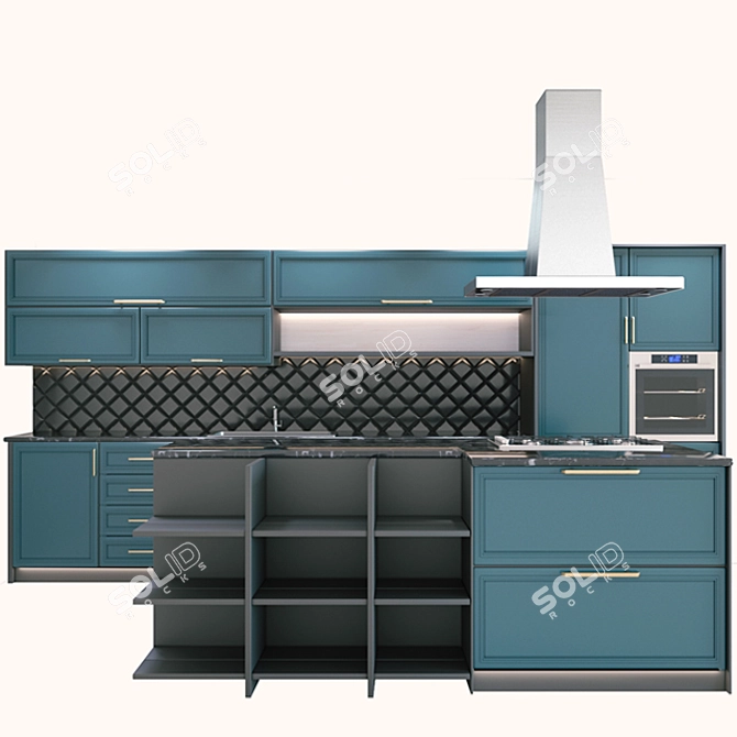 Sleek Blue and Black Modern Kitchen 3D model image 1