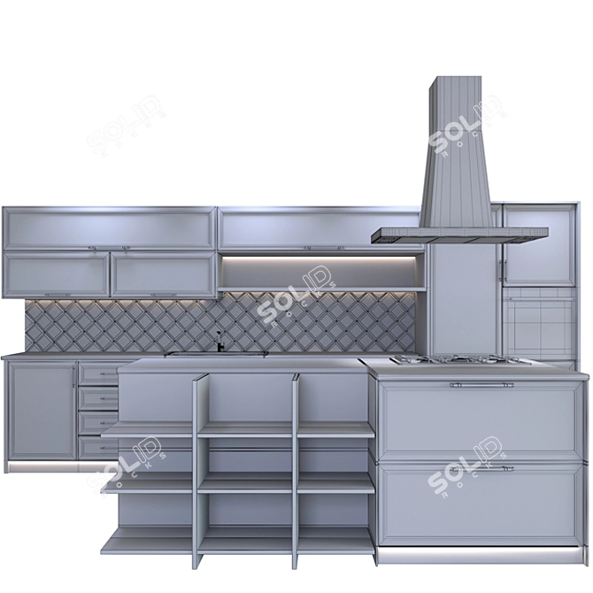 Sleek Blue and Black Modern Kitchen 3D model image 3