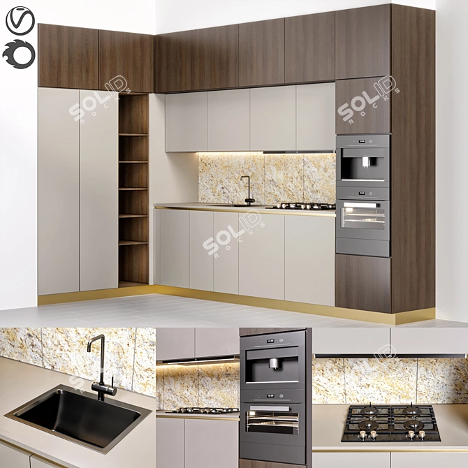 Modern Kitchen Design Set 3D model image 1