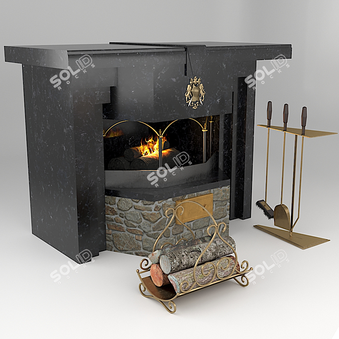 Glossy PBR Fireplace 3D model image 3