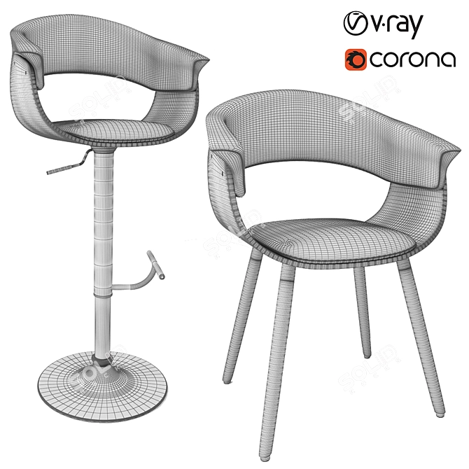 Lumisouce Vintage Mid-Century Chair 3D model image 2