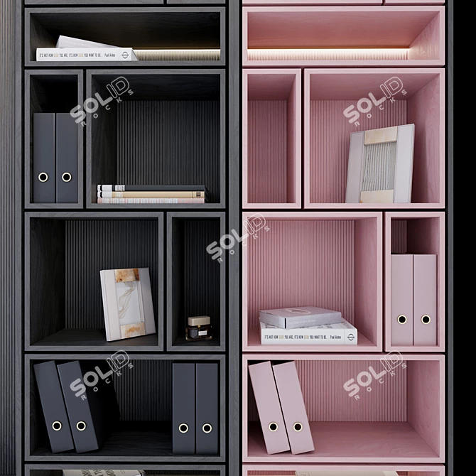 Black & Pink Plywood Wardrobe 3D model image 2