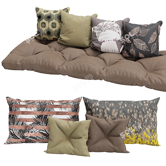 Elegant Trio: Decorative Pillows Set 3D model image 1