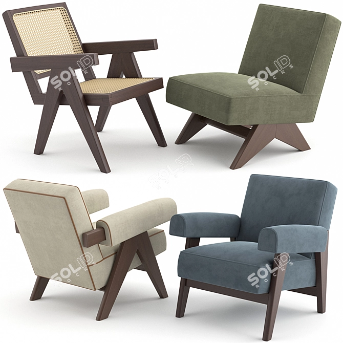Vintage Chandigarh Lounge Chairs 3D model image 1