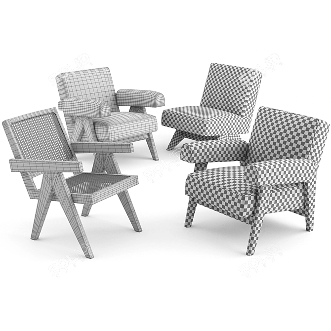 Vintage Chandigarh Lounge Chairs 3D model image 3